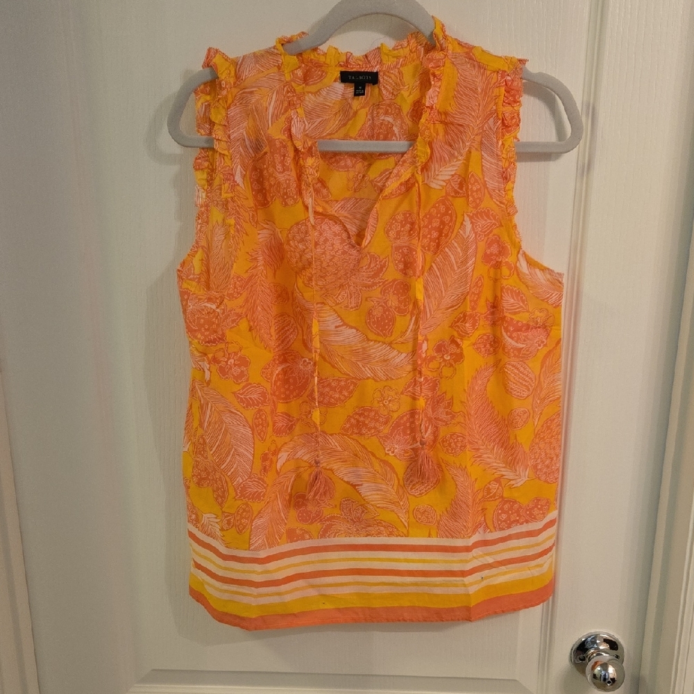 Talbots Orange Pink Ruffled Sleeveless Blouse